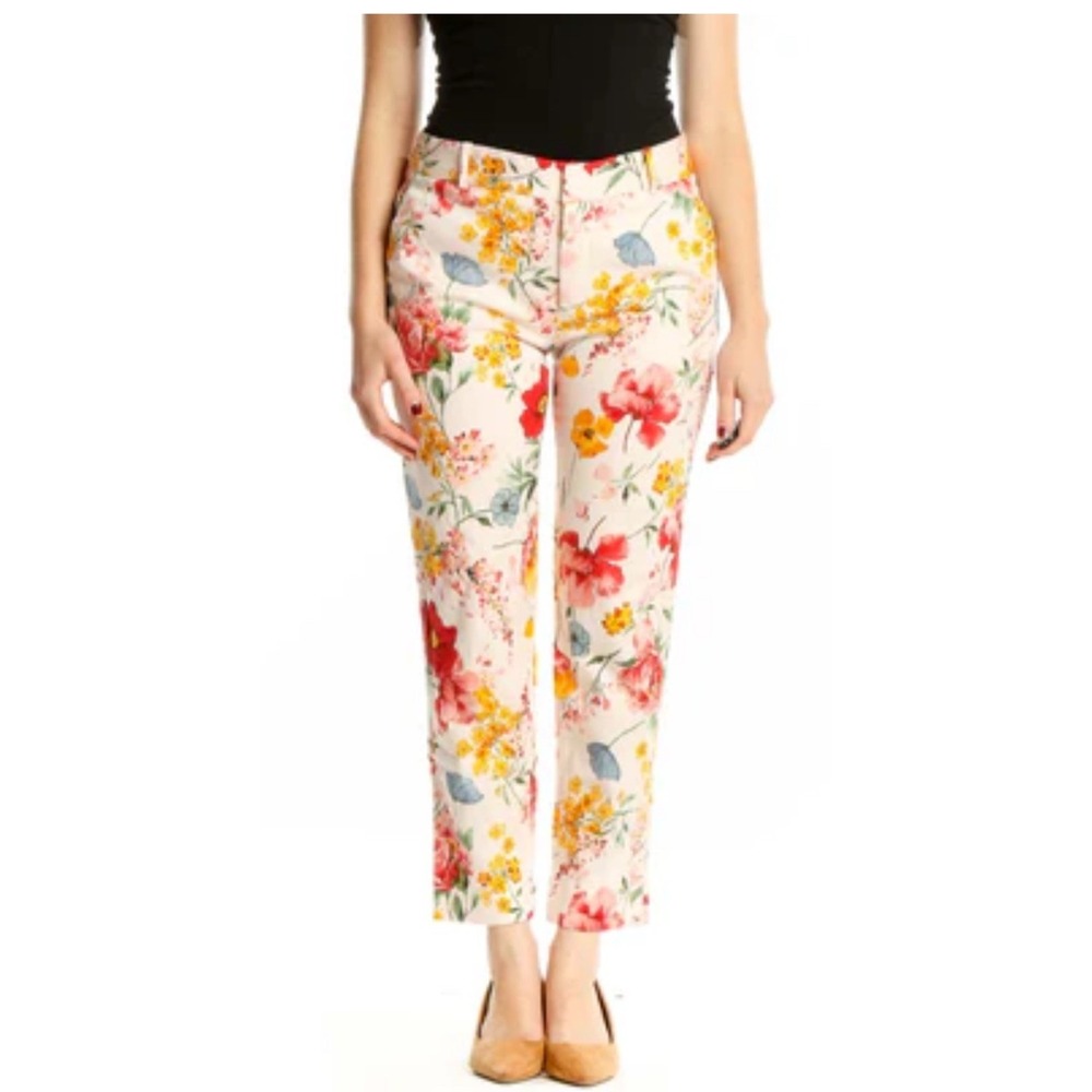 Zara Woman Floral Print Slim Ankle Pants Multi Color Botanical Trousers Size 8
